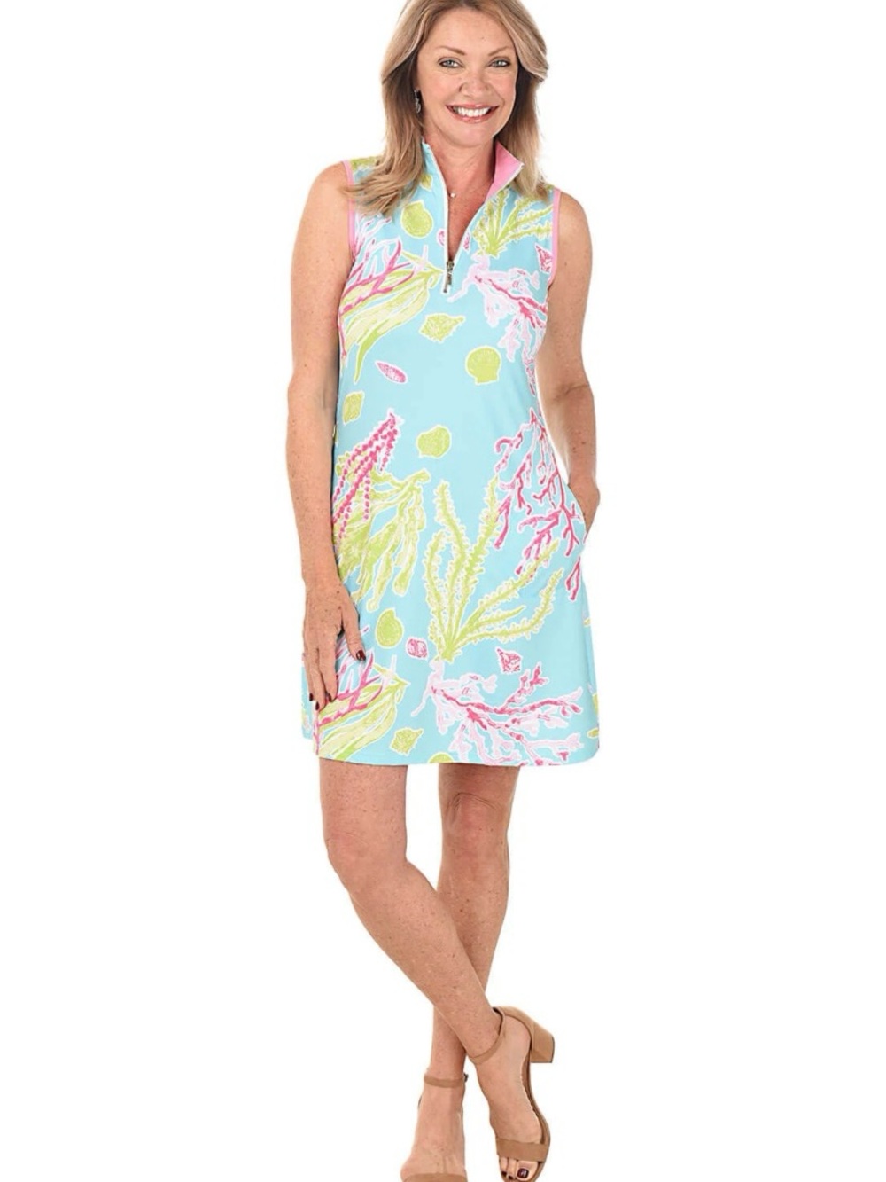 AnaClare Active Lexi Swing Dress Laguna Coral Reef Size Large Sleeveless